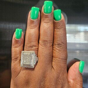 1-1/2 CT Diamond Cluster Double Square Frame Ring in Sterling Silver